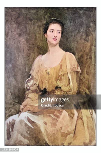 ilustraciones, imágenes clip art, dibujos animados e iconos de stock de antique photo of paintings: woman portrait - estilo siglo xix