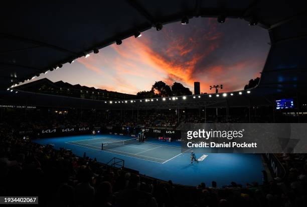 General view of Court 3 in the round one singles match between Rinky Hijikata of Australia and Jan-Lennard Struff of Germany during the 2024...