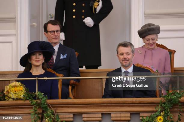 Queen Mary and King Frederik X and Prince Joachim and Queen Margrethe attend the Danish Parliament's celebration of Frederik's succession to the...