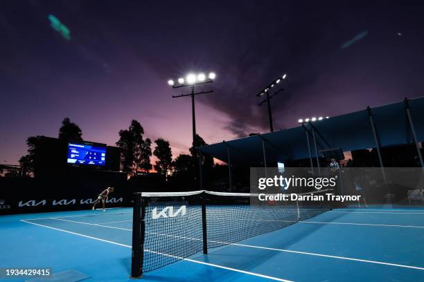 General view of Court 7 in the round one singles match between Mirra Andreeva and Bernarda Pera of the United States during the 2024 Australian Open...