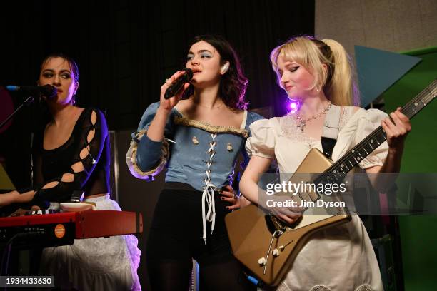 Aurora Nishevci, Emily Roberts and Abigail Morris of The Last Dinner Party perform at BBC Radio 1's Sound of 2024 LIVE at BBC Maida Vale Studios on...