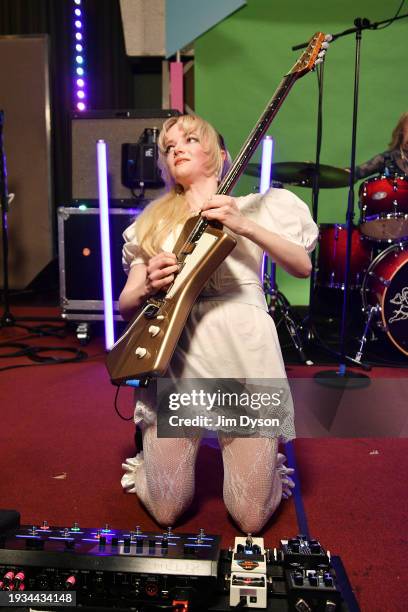 Emily Roberts of The Last Dinner Party performs at BBC Radio 1's Sound of 2024 LIVE at BBC Maida Vale Studios on January 08, 2024 in London, England.