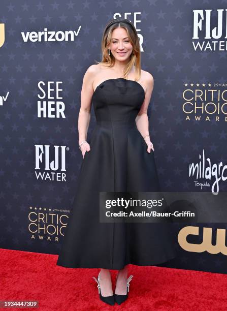 Kaley Cuoco attends the 29th Annual Critics Choice Awards at Barker Hangar on January 14, 2024 in Santa Monica, California.