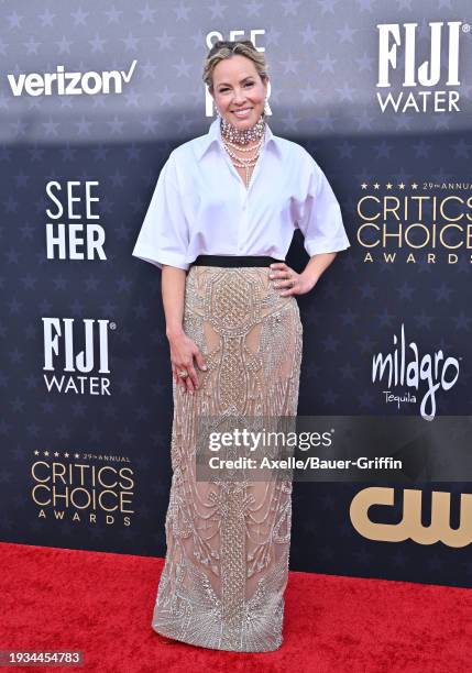 Maria Bello attends the 29th Annual Critics Choice Awards at Barker Hangar on January 14, 2024 in Santa Monica, California.