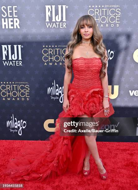 Vanessa Morgan attends the 29th Annual Critics Choice Awards at Barker Hangar on January 14, 2024 in Santa Monica, California.