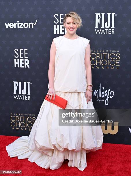 Greta Gerwig attends the 29th Annual Critics Choice Awards at Barker Hangar on January 14, 2024 in Santa Monica, California.