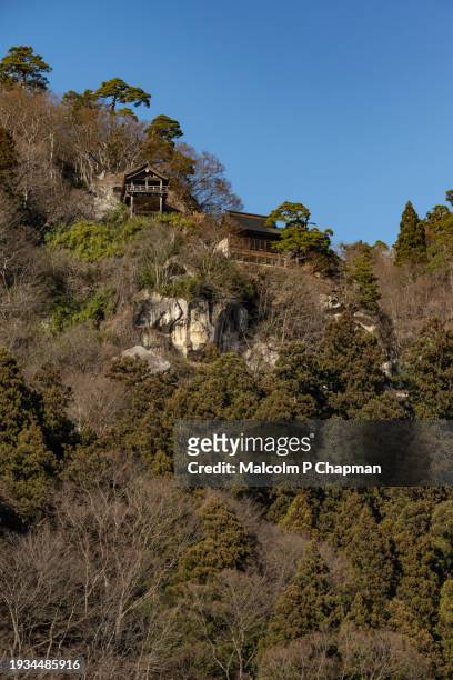 yamadera (yama-dera) near yamagata, japan. a popular tourist destination known as 1,015 stone steps of yamadera. - yamadera stock pictures, royalty-free photos & images