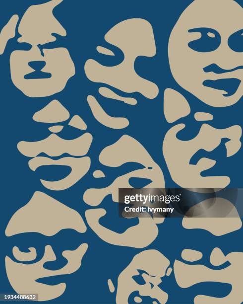 abstract blue minimalism printmaking style art portrait illustration pattern collection - portrait minimal background stock illustrations