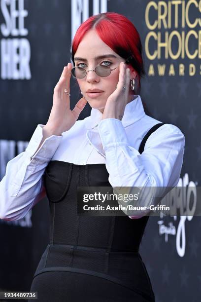 Billie Eilish attends the 29th Annual Critics Choice Awards at Barker Hangar on January 14, 2024 in Santa Monica, California.