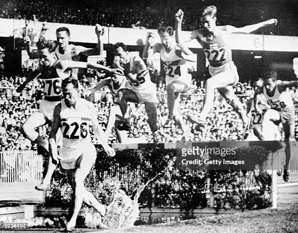 Chris Brasher of Great Britain in action during the Steeplechase Final event during the Olympic finals held in Melbourne, Australia, November 29,...