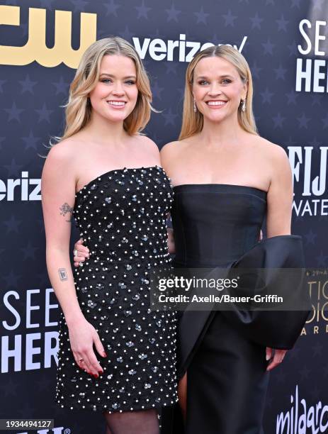 Ava Phillippe and Reese Witherspoon attend the 29th Annual Critics Choice Awards at Barker Hangar on January 14, 2024 in Santa Monica, California.