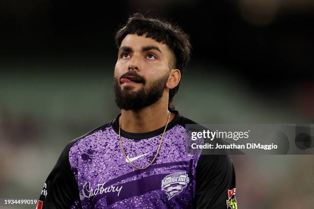 Nikhil Chaudhary of the Hurricanes looks on during the BBL match between Melbourne Stars and Hobart Hurricanes at Melbourne Cricket Ground, on...