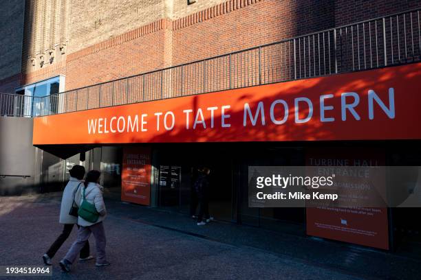 People come and go via Tate Modern turbine hall entrance on 16th January 2024 in London, United Kingdom. Tate Modern is based in the former Bankside...