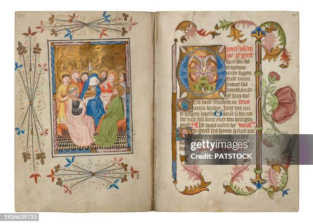 prayer book from the northern netherlands; ca. 1450. - manuscrito fotografías e imágenes de stock