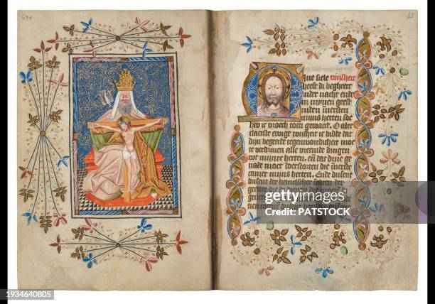prayer book from the northern netherlands; ca. 1450. - manuscrito fotografías e imágenes de stock
