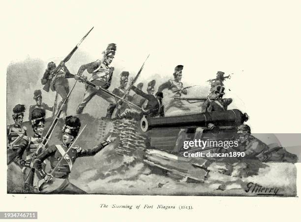 capture of fort niagara during the war of 1812, british army, military history, soldiers - conflict stock illustrations