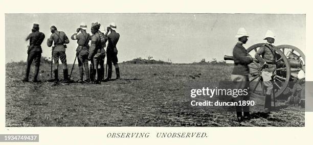 illustrazioni stock, clip art, cartoni animati e icone di tendenza di storia militare soldati dell'esercito britannico che usano cannone da campo,, guerra di artiglieria, 1890 19 ° secolo - impero britannico