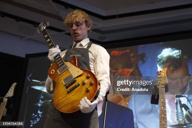 Gibson Les Paul Standard, 1959 electric guitar, reserving price £300,000-500 of Mark Knopfler, is displayed during the press preview ahead of sale of...
