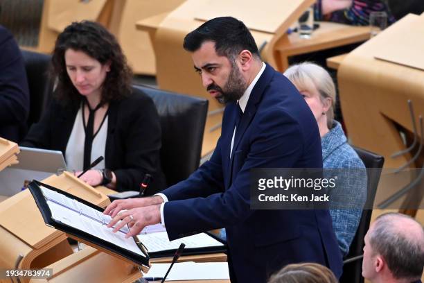 First Minister Humza Yousaf during First Minister's Questions in the Scottish Parliament, on January 18, 2024 in Edinburgh, Scotland.