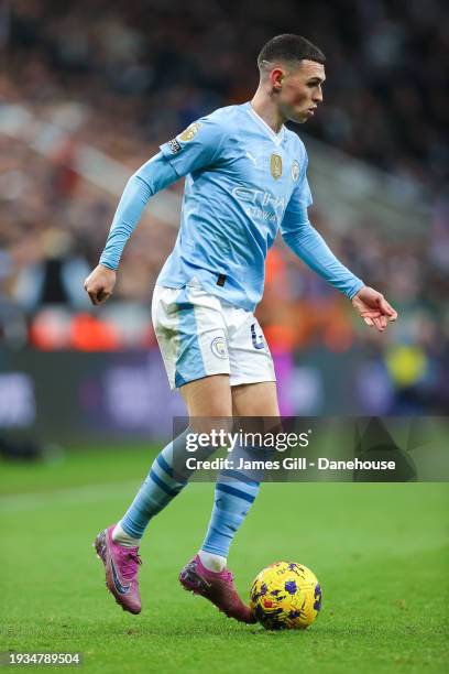 Phil Foden of Manchester City during the Premier League match between Newcastle United and Manchester City at St. James Park on January 13, 2024 in...