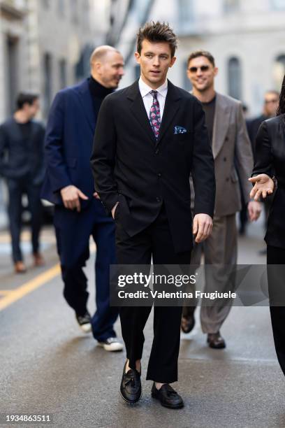 Jannis Niewöhner is seen outside Giorgio Armani show during the Milan Fashion Week - Menswear Fall/Winter 2024-2025 on January 15, 2024 in Milan,...