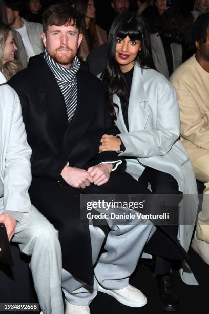 James Blake and Jameela Jamil attend the Zegna fashion show during the Milan Menswear Fall/Winter 2024-2025 on January 15, 2024 in Milan, Italy.