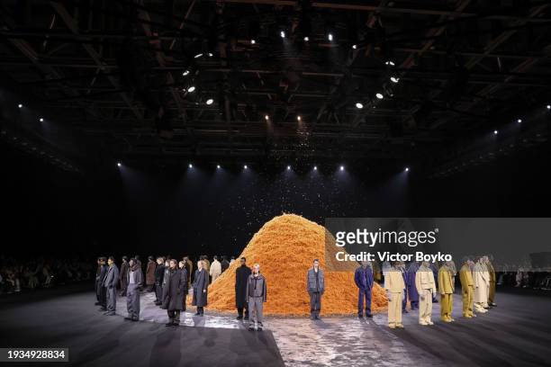 Models walk the runway at the finale of the Zegna fashion show during the Milan Menswear Fall/Winter 2024-2025 on January 15, 2024 in Milan, Italy.