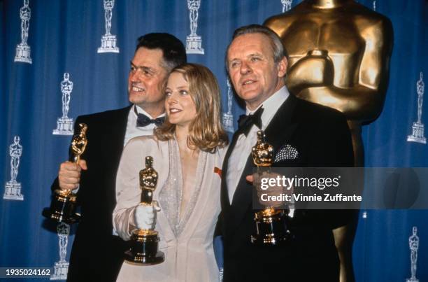 American film and television director Jonathan Demme at the 64th Academy Awards holding his award for Best Director for 'The Silence of the Lambs',...