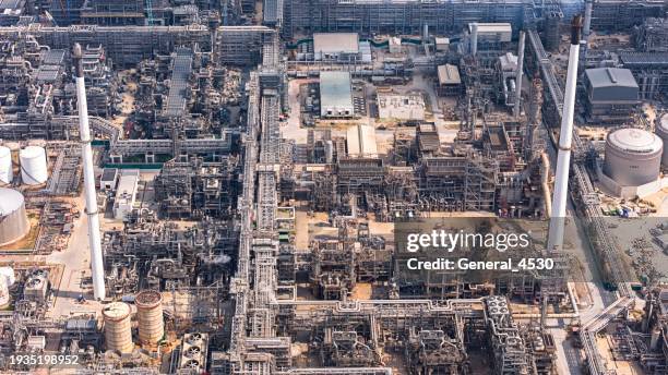 aerial view of petrochemical plant. - science and transportation committee stock pictures, royalty-free photos & images