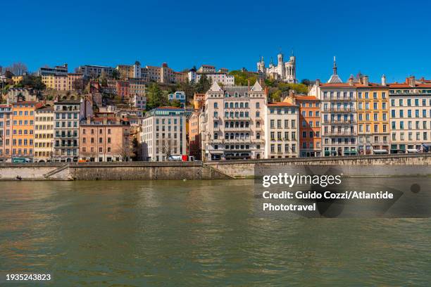 france, lyon, cityscape along saone river - saone river stock pictures, royalty-free photos & images