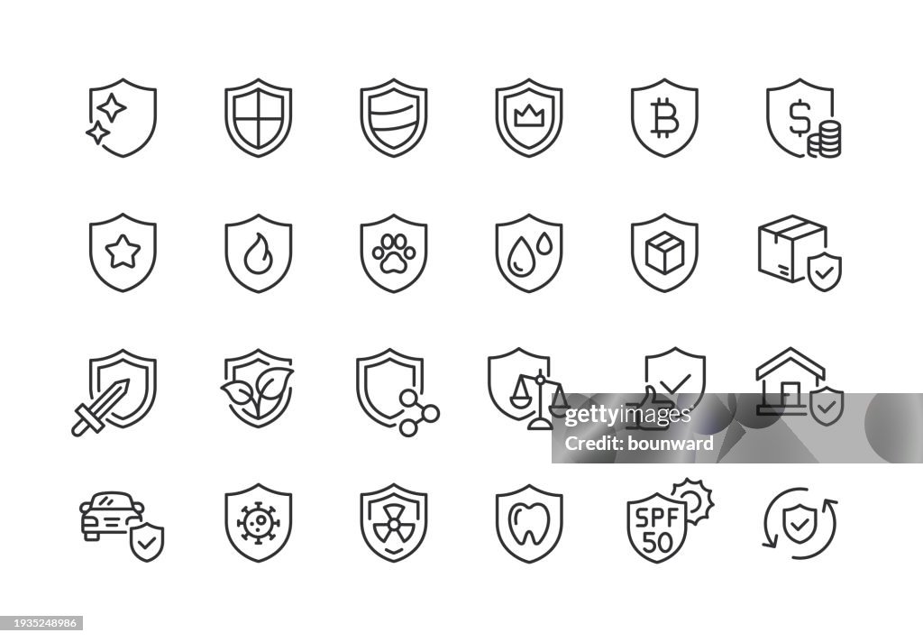 Shield Line Icons Editable Stroke
