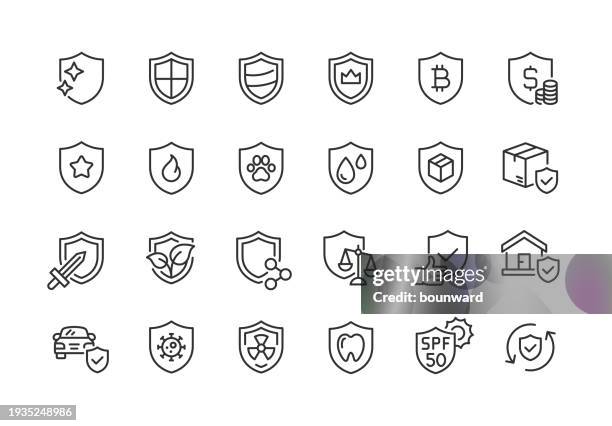 ilustrações de stock, clip art, desenhos animados e ícones de shield line icons editable stroke - vigilante