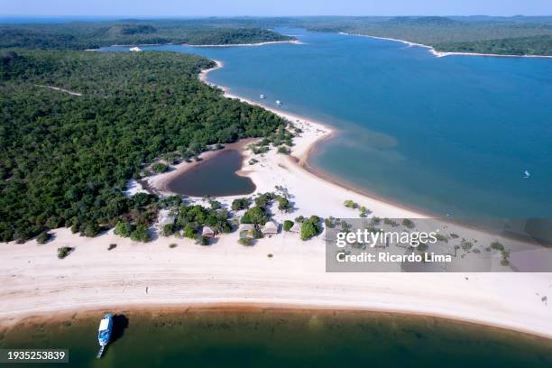 aerial view of alter-do-chão beach, amazon region, brazil - chão stock pictures, royalty-free photos & images