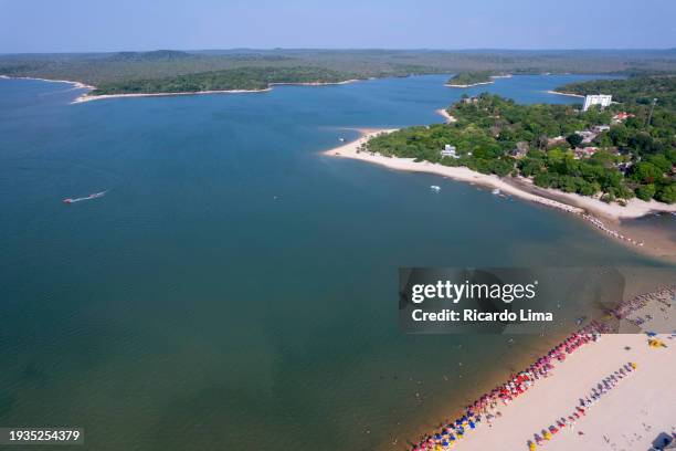 aerial view of alter-do-chão beach, amazon region, brazil - chão stock pictures, royalty-free photos & images