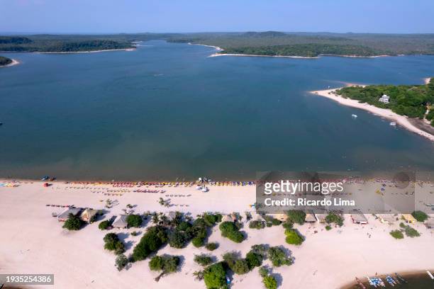 aerial view of alter-do-chão beach, amazon region, brazil - chão stock pictures, royalty-free photos & images