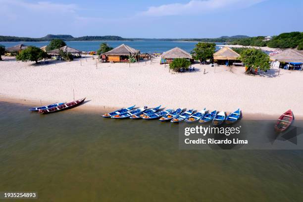 aerial view of alter-do-chão beach, amazon region, brazil - chão stock pictures, royalty-free photos & images