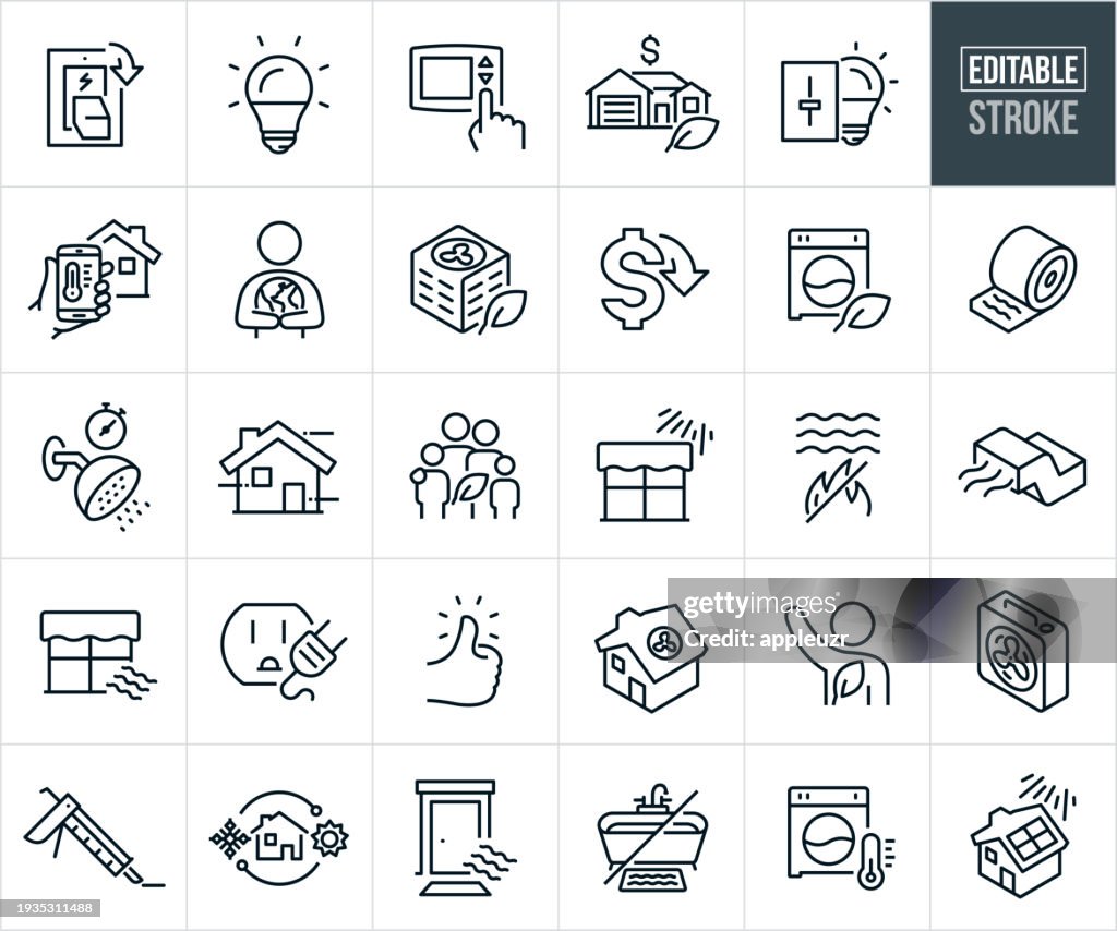Energy Conservation Thin Line Icons - Editable Stroke