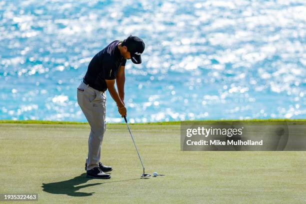 Satoshi Kodaira of Japan hits a putt on the 16th hole during the second round of the The Bahamas Great Exuma Classic at Sandals Emerald Bay Golf Club...