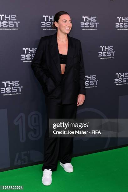 Footballer, Mackenzie Arnold, arrives on the Green Carpet ahead of The Best FIFA Football Awards 2023 at The Apollo Theatre on January 15, 2024 in...