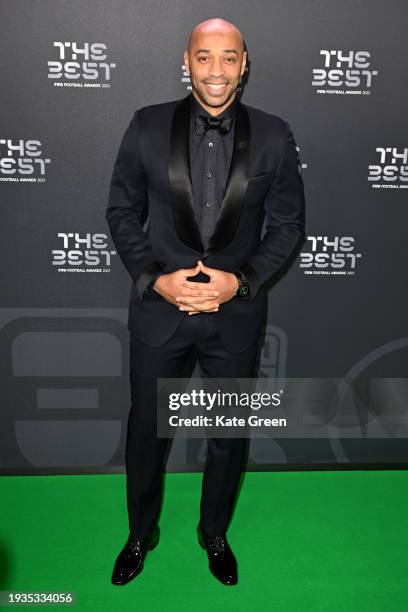 Thierry Henry arrives on the Green Carpet ahead of The Best FIFA Football Awards 2023 at The Apollo Theatre on January 15, 2024 in London, England.