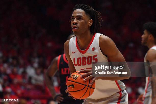 Toppin of the New Mexico Lobos shoots a free throw against the San Diego State Aztecs during the second half of their game at The Pit on January 13,...