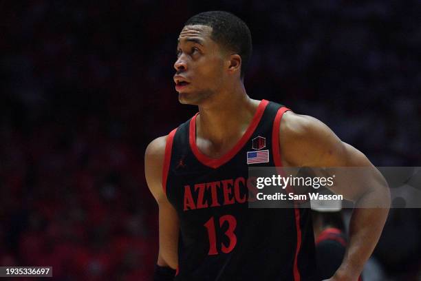 Jaedon LeDee of the San Diego State Aztecs looks up into the crowd during the second half of his team's game against the New Mexico Lobos at The Pit...