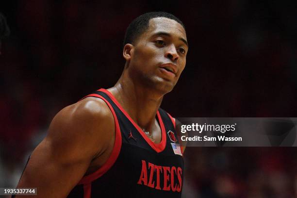 Jaedon LeDee of the San Diego State Aztecs stands on the court during the first half of his team's game against the New Mexico Lobos at The Pit on...