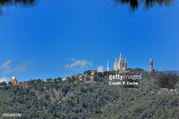 barcelona, the sagrat cor church on the hill of tibidabo - sagrat cor stock-fotos und bilder