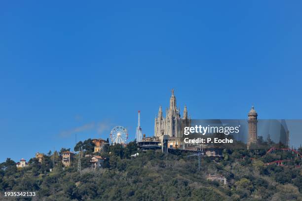 barcelona, the sagrat cor church on the hill of tibidabo - sagrat cor stockfoto's en -beelden