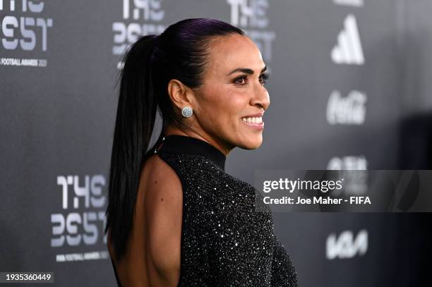 Marta Vieira da Silva arrives on the Green Carpet ahead of The Best FIFA Football Awards 2023 at The Apollo Theatre on January 15, 2024 in London,...