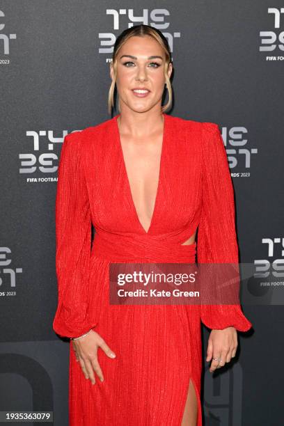 Footballer, Mary Earps, arrives on the Green Carpet ahead of The Best FIFA Football Awards 2023 at The Apollo Theatre on January 15, 2024 in London,...