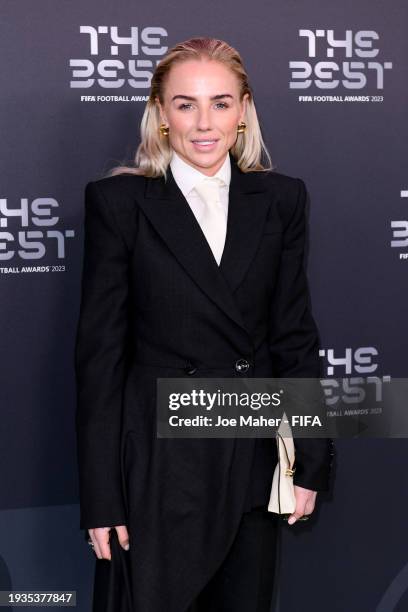 Footballer, Alex Greenwood, arrives on the Green Carpet ahead of The Best FIFA Football Awards 2023 at The Apollo Theatre on January 15, 2024 in...