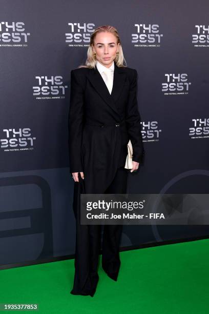 Footballer, Alex Greenwood, arrives on the Green Carpet ahead of The Best FIFA Football Awards 2023 at The Apollo Theatre on January 15, 2024 in...