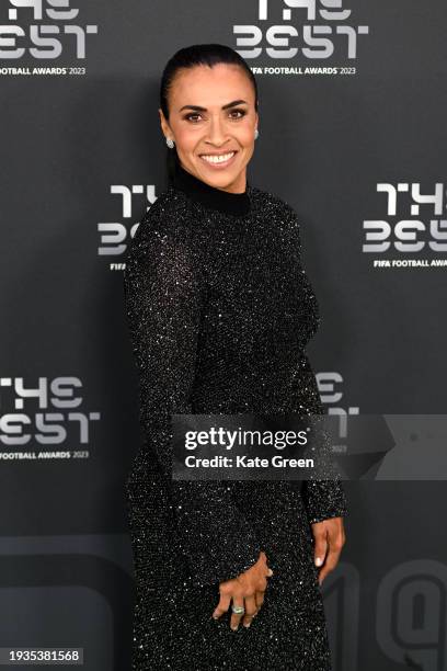 Marta Vieira da Silva arrives on the Green Carpet ahead of The Best FIFA Football Awards 2023 at The Apollo Theatre on January 15, 2024 in London,...